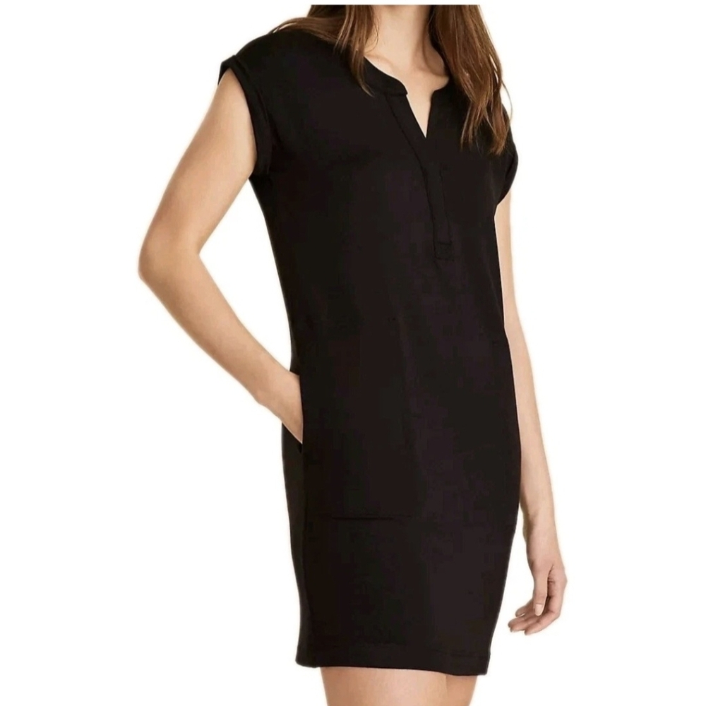Comptoir Des Cotonniers Dress Black 100% Silk Sleeveless V Neck Mini Size M